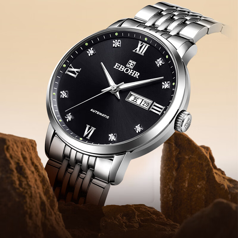 依波（EBOHR）手表男大师系列生日礼物男士自动机械腕表国表商务礼盒送男友礼物 黑盘男表 51751118