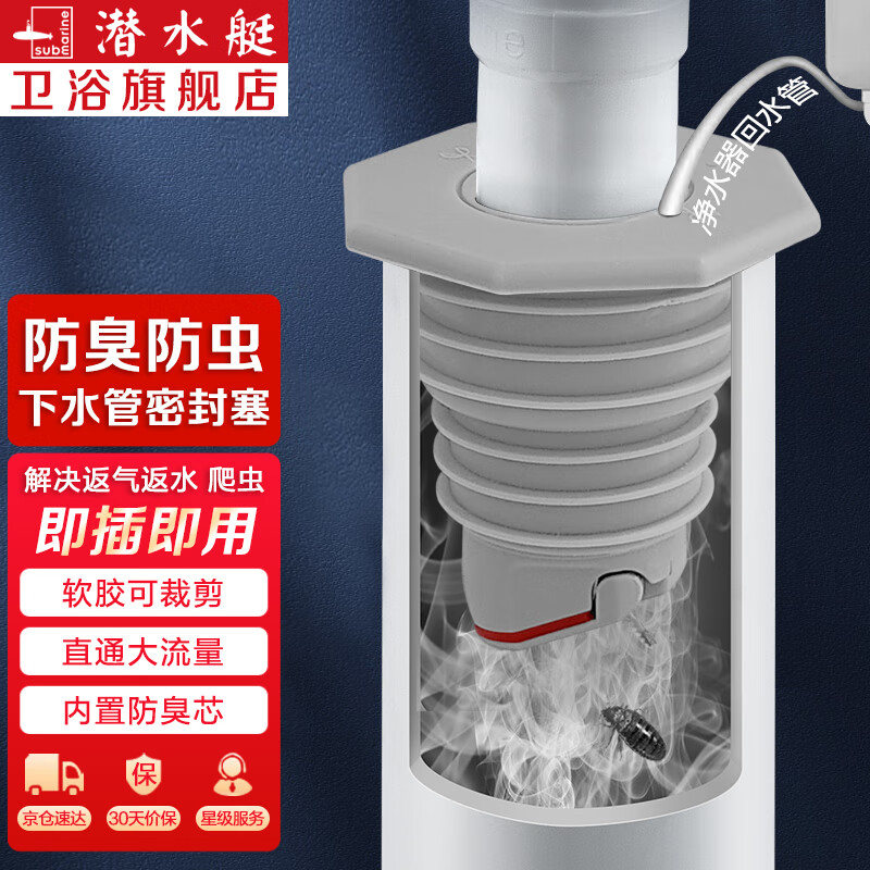 潜水艇（Submarine）下水管道防臭密封塞 厨房防返水神器洗衣机排水管4050硅胶密封圈 【40/50管】防臭密封塞1个