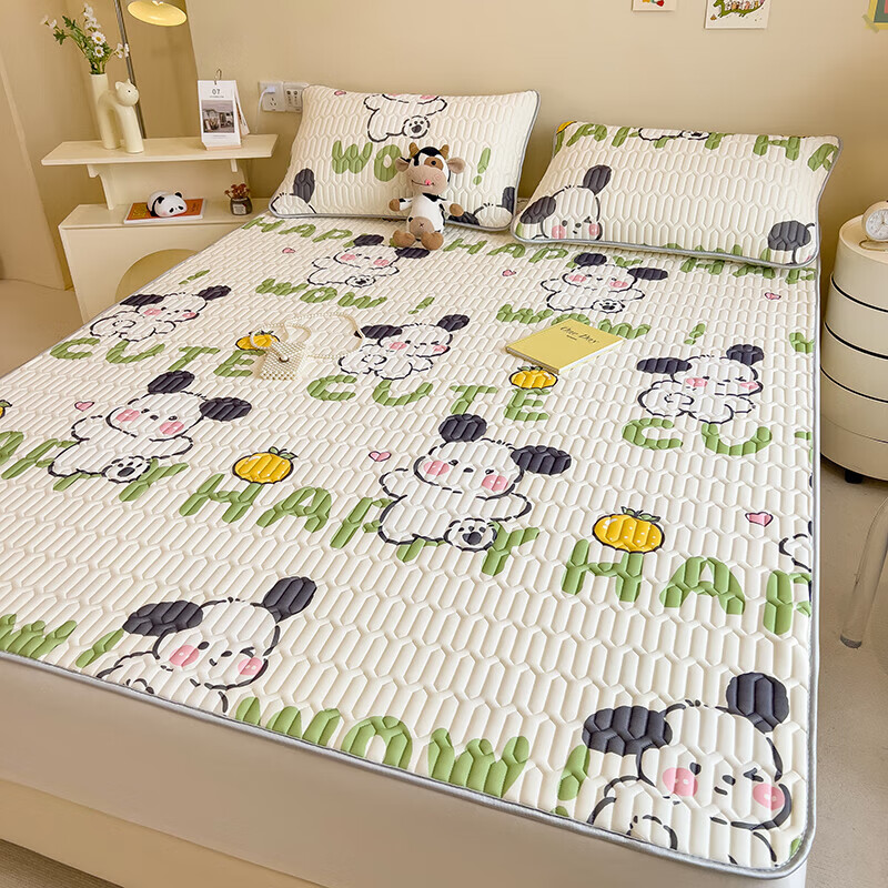 天然乳胶凉席 乳胶凉席加厚宿舍凉席单人双人 可轻柔机洗学生凉席 字母萌犬 150*200三件套