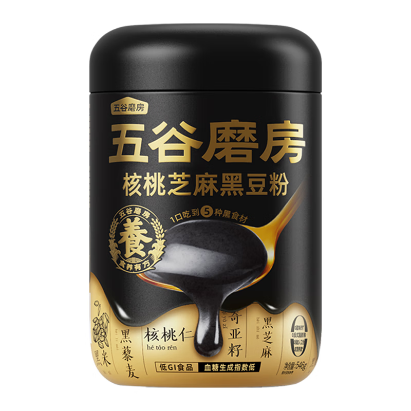 五谷磨房黑芝麻糊无糖核桃芝麻黑豆粉代餐芝麻粉健康营养早餐冲饮 核桃芝麻黑豆粉经典款546g*1罐 546g