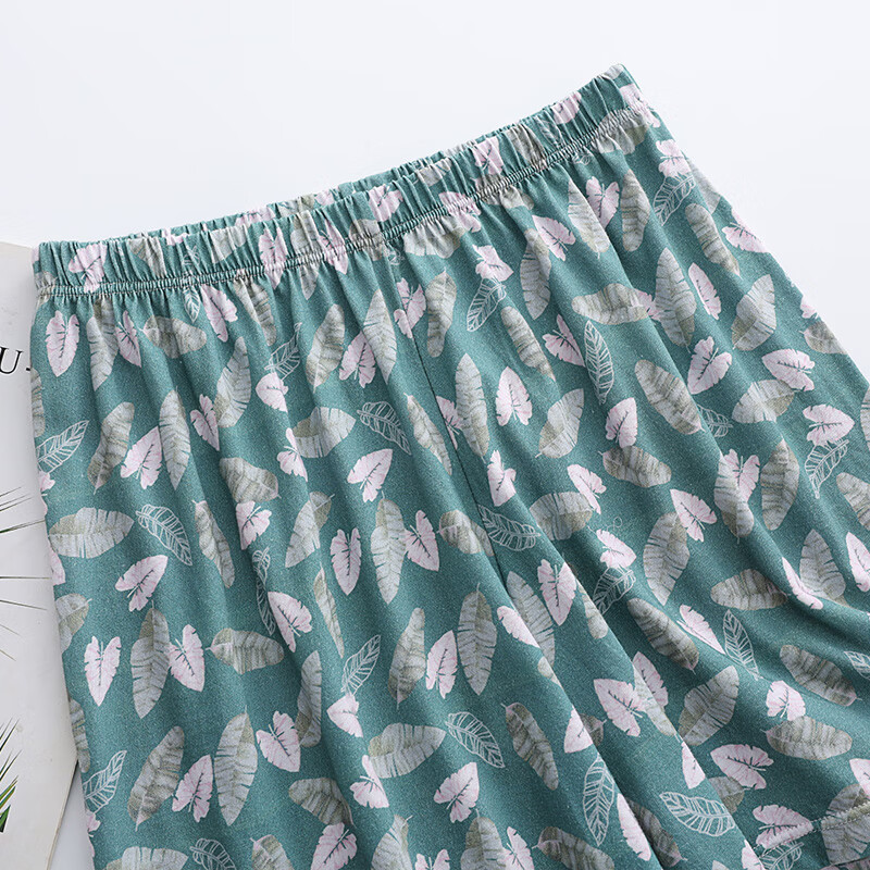 AB中老年夏季薄款纯棉短款印花柔软高腰睡裤家居裤短裤内衣裤子 石榴花 XL