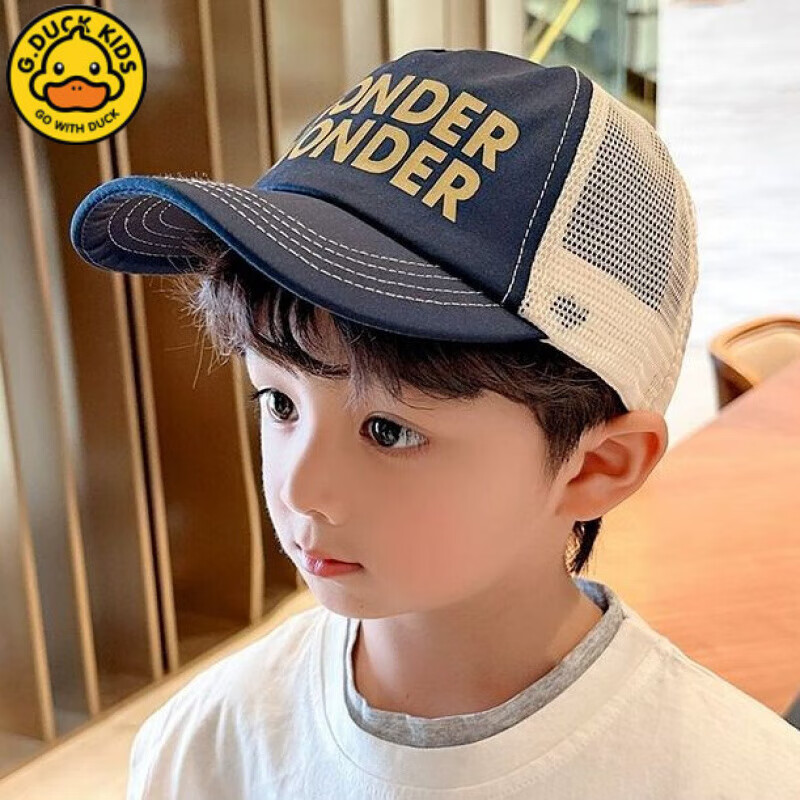 G.DUCKKIDS小黄鸭儿童鸭舌帽网面透气夏季薄款男童遮阳防晒帽小学生帽子 WONDER半网鸭舌帽-藏青色 46-54cm(建议年龄2-10岁)