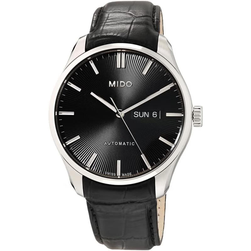美度(MIDO)全自動(dòng)機械瑞士表男款黑盤(pán)皮帶商務(wù)休閑防水手表 initial