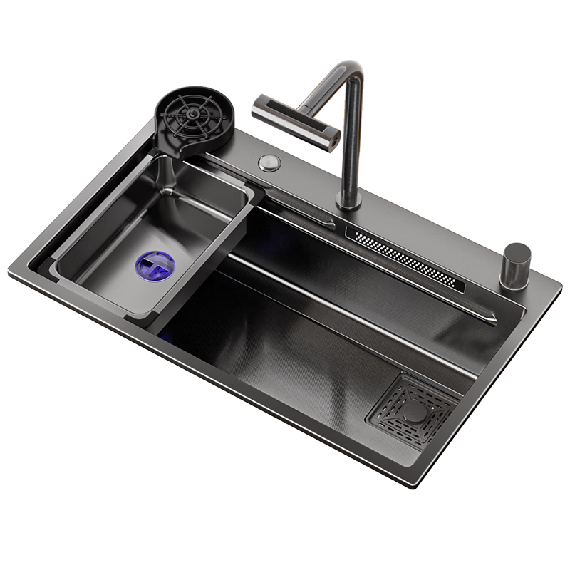 四季沐歌廚房水槽大單槽飛瀑RS洗菜盆304不銹鋼手工槽納米抗菌水槽75