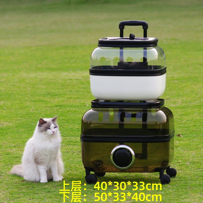 宠天使猫包外出便携宠物拉杆箱猫咪太空舱宠物推车狗狗透明大容量猫书包 K35茶色带风扇+上层拼接白