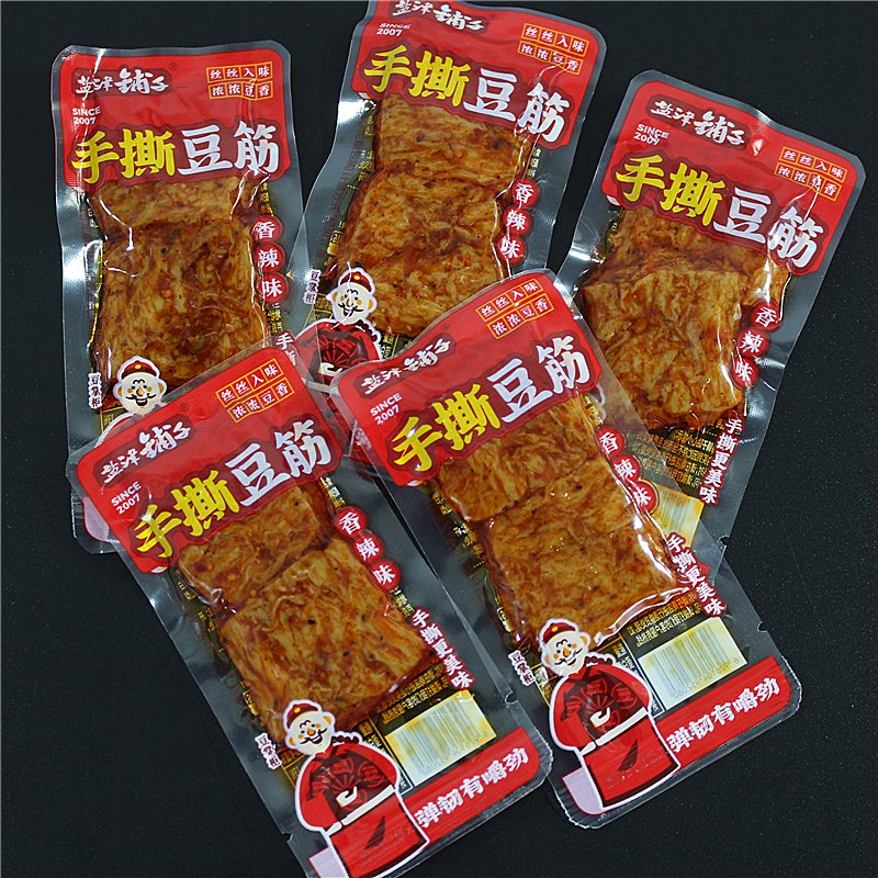 盐津铺子手撕豆筋素肉素牛排解馋零食辣味小吃大全豆腐干网红辣条 香辣味-20包