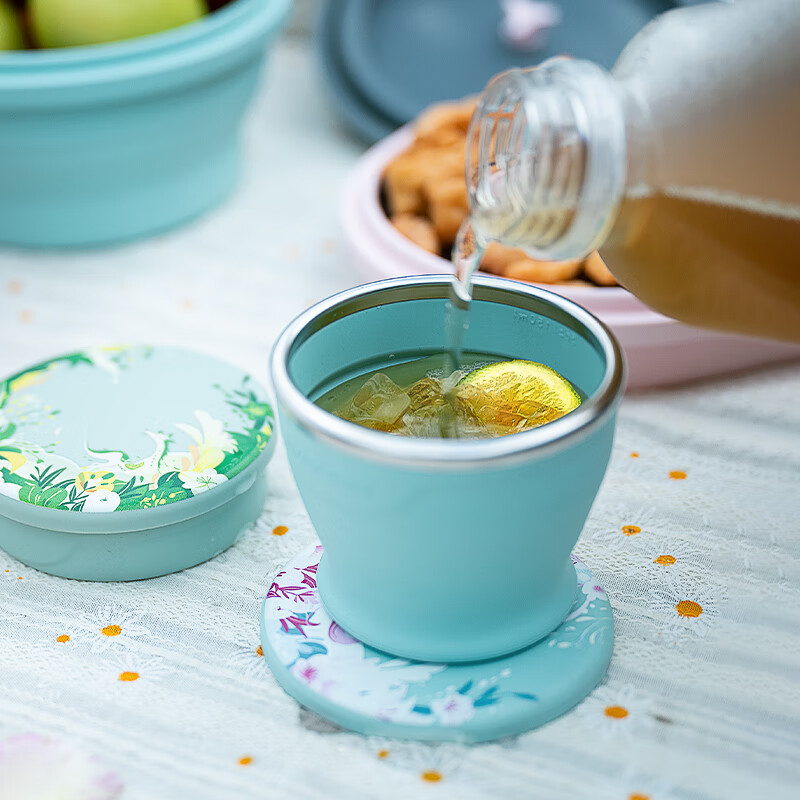 专属时代硅胶杯子食品级可折叠水杯高颜值随行杯便携式户外旅行杯 一路繁花 · 落樱粉 150ml