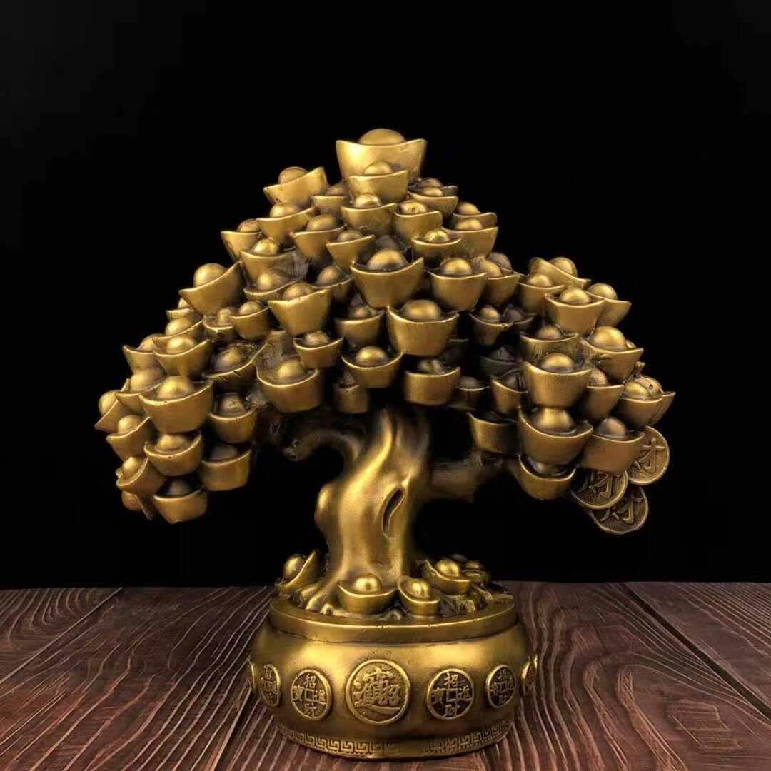 zoci铜制招财树摆件装扮布置纯铜摇钱树摆件宝树开业树金钱树聚宝树