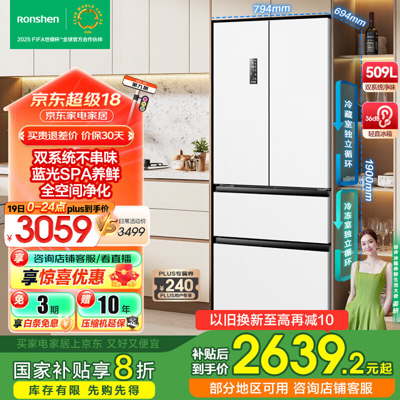 ������Ronshen��509��˫ϵͳ˫ѭ����ʽ�����Ŀ��ŵ����һ����Ч������˪������BCD-509WD18MP�׼ҵ���Ҳ���20%