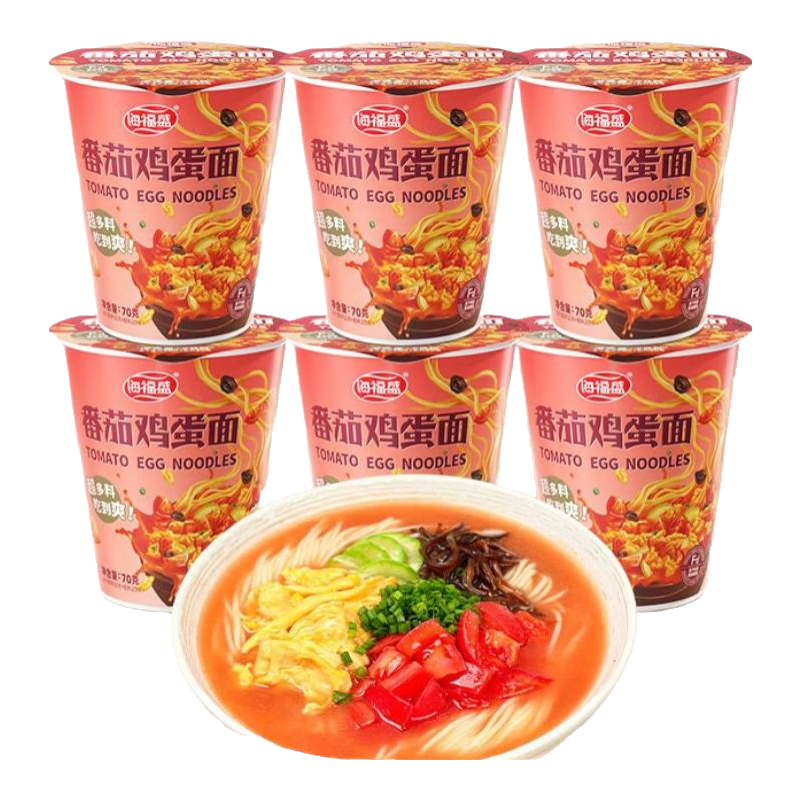 海福盛方便面泡面桶裝杯面早餐宵夜牛肉面番茄雞蛋面非油炸速食食品整箱 番茄雞蛋面70g*6杯