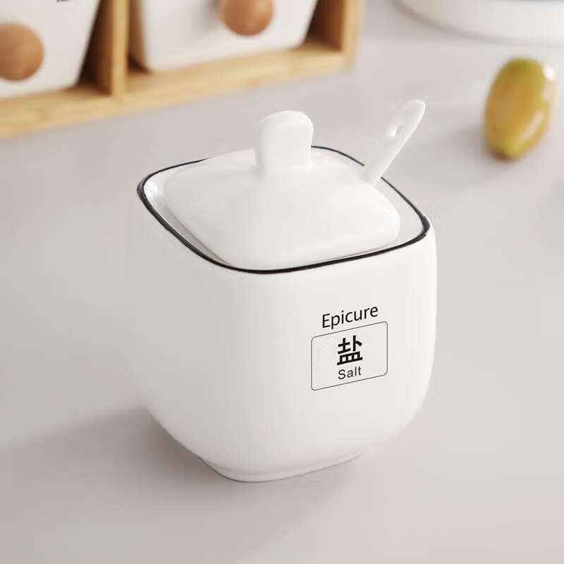 HX家用耐高温陶瓷猪油罐厨房红油罐子油泼辣子罐辣椒罐荤油罐装油 黑线方罐大中小各1个