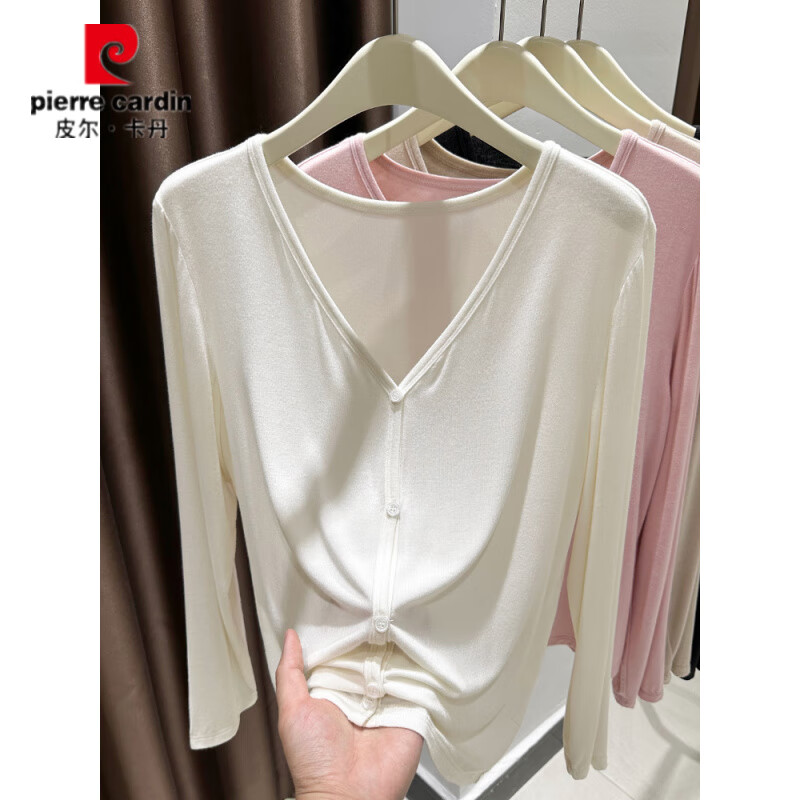 皮尔卡丹(pierre cardin)莫代尔披肩防晒衣女装胖mm夏季外搭皮肤衣罩衫V领开衫薄外套 奶咖色 XL 建议120-140斤