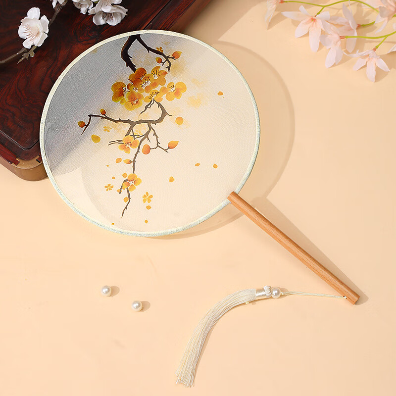 IOSN刺繡團(tuán)扇古風(fēng)跳舞扇子中國風(fēng)漢服旗袍雙面蘇州繡兒童舞蹈圓扇專用 1cm飄頭