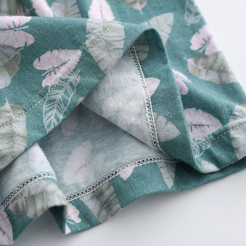 AB中老年夏季薄款纯棉短款印花柔软高腰睡裤家居裤短裤内衣裤子 石榴花 XL