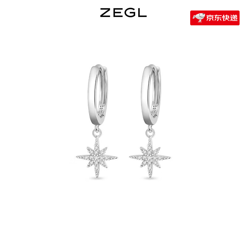 ZEGL六芒星925銀圈圈耳環(huán)女獨特耳墜蝴蝶耳釘耳扣冷淡風耳飾 六芒星吊墜耳環(huán)