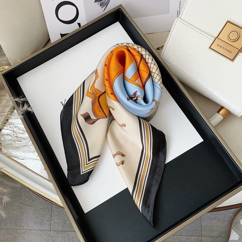 BGUG丝巾女桑蚕丝真丝70方巾围巾母亲节送女友老婆妈妈长辈生日礼物 横戈盘马 高级感&送妈妈送老婆实用高档