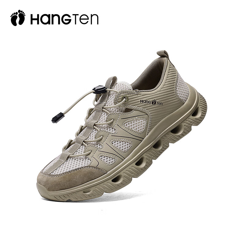 欢腾HANGTEN休闲户外男鞋2025秋季新款透气速干防滑耐磨涉水溯溪鞋子 沙色 标准皮鞋码 43