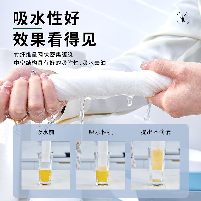 比思达一次性抹布不易沾油吸水竹纤维周抛抹布 抗菌防臭百洁布 升级5卷装(100条)加厚/抗菌+挂钩