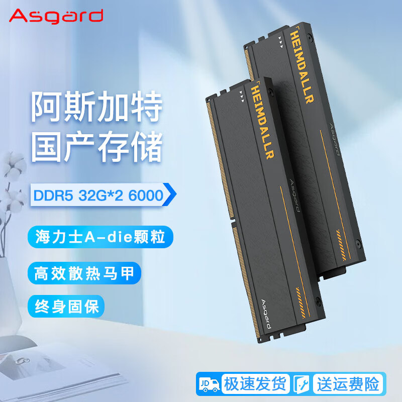阿斯加特（Asgard）国产台式机内存适配海景房机箱TUF升级款DDR5海力士颗粒海姆达尔马甲内存条 64G(32*2)6000套条 A-die C30