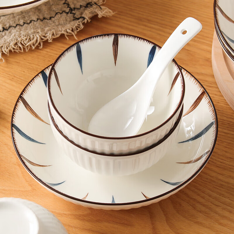 洁雅杰餐具碗碟套装釉下彩陶瓷碗盘套装38头碗筷套装乔迁礼物 优雅线条 超值装8头【店铺人气品】 8头