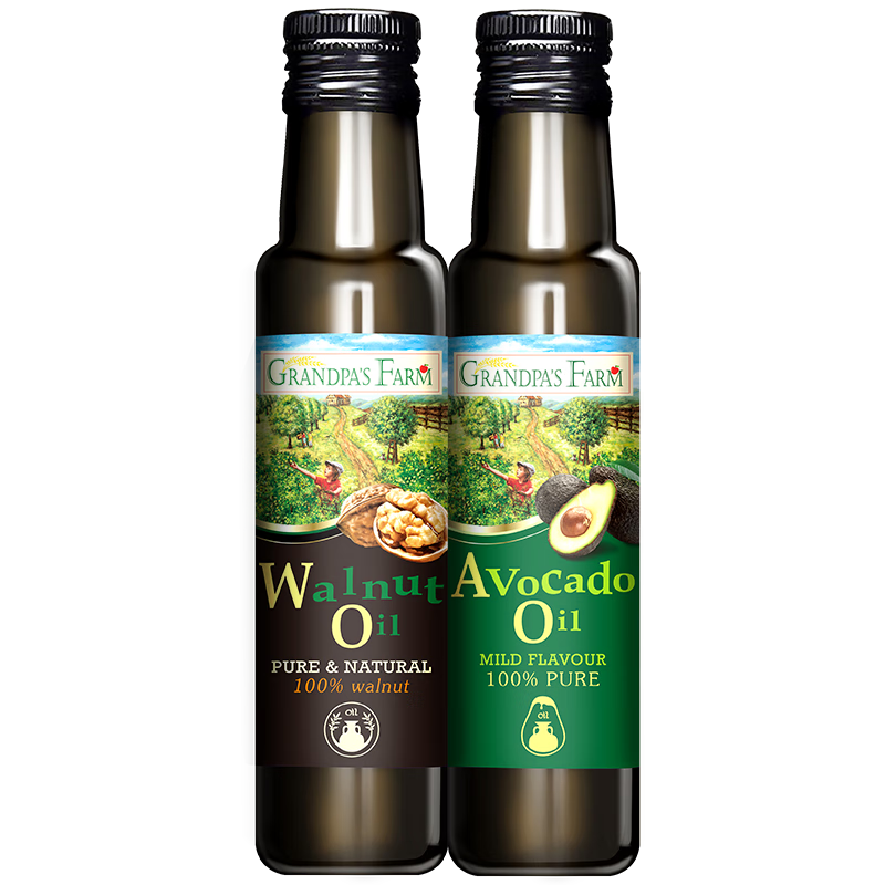 爺爺的農場核桃油牛油果油礼盒100ml*2 进口热炒凉拌辅食油 赠婴儿宝宝食谱