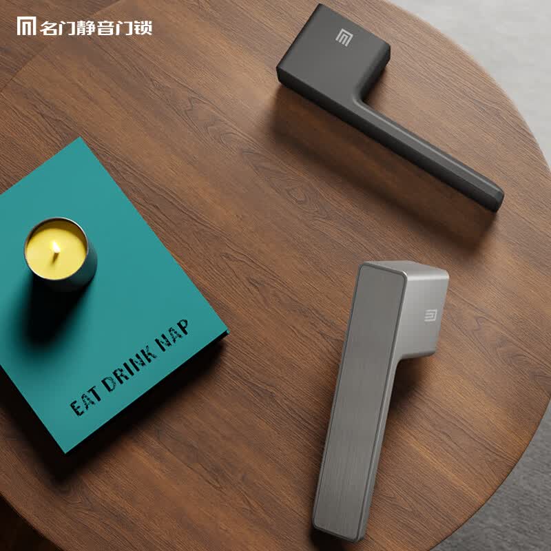 名门门锁卧室磁吸静音锁室内房门极简生态门锁木门简约门把手家用锁具 3030迪拜灰+门吸+平开合页3片装 左开