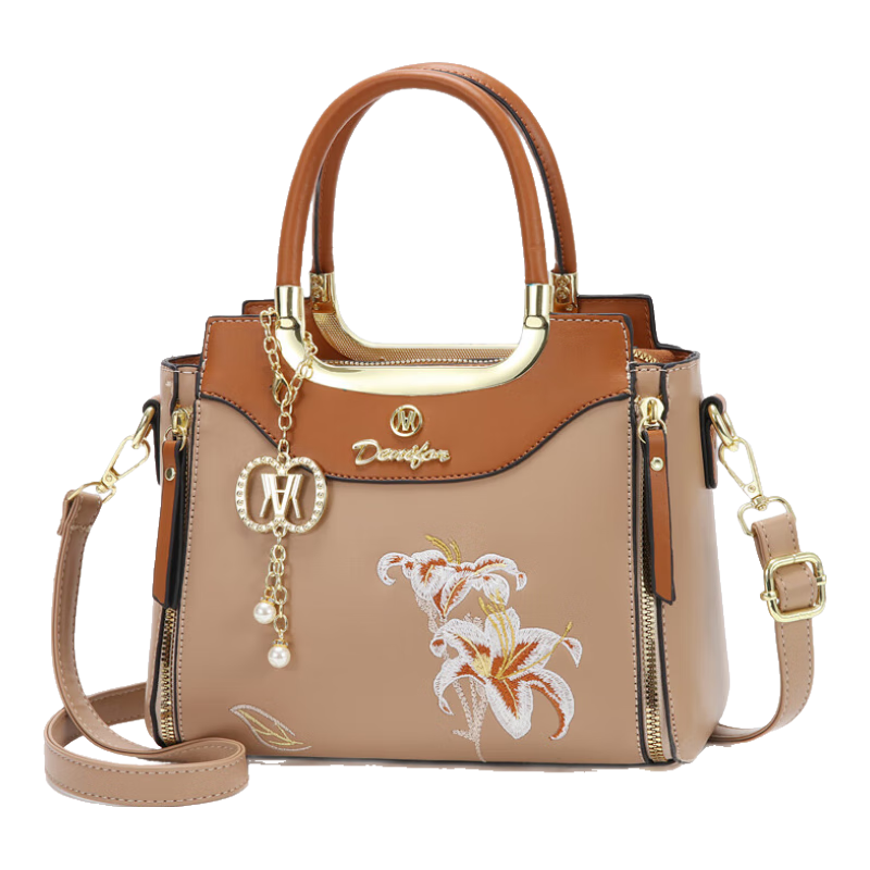 游子吟送妈妈母亲节包包女士手提包2025新款刺绣软皮斜挎包大容量通勤包 卡其丝巾款-需要礼盒联系客服188元拍2件(合94元/件)