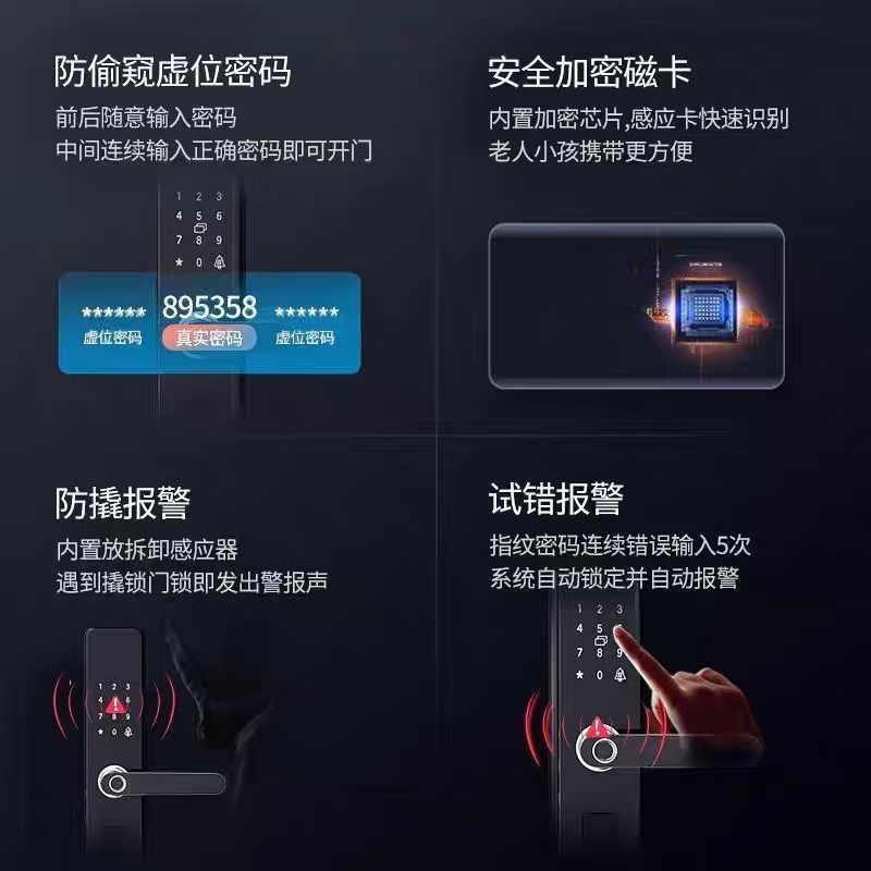 特畅恒一握开半自动智能锁家用防盗门木门公寓民宿出租房电子指纹密码锁 a53d+感应锁体 上门安装