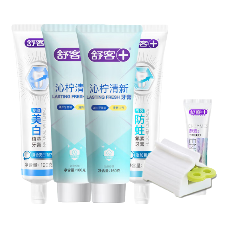 舒客专研沁柠清新强效减菌持久清凉牙膏男女家庭实惠装官方正品 大容量一次带走6件 740g*1套