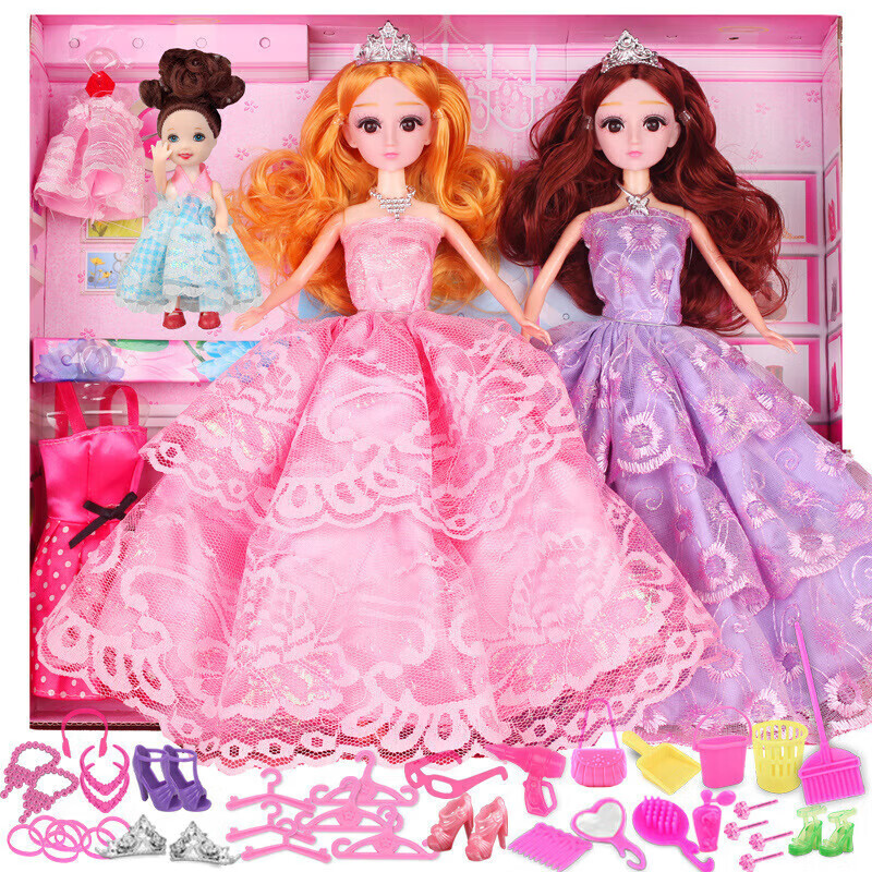 喜梦客仿真洋娃娃儿童玩具套装礼盒小女孩生日礼物公主玩偶 3个公主72件套-T1款 6关节可动+仿真植发