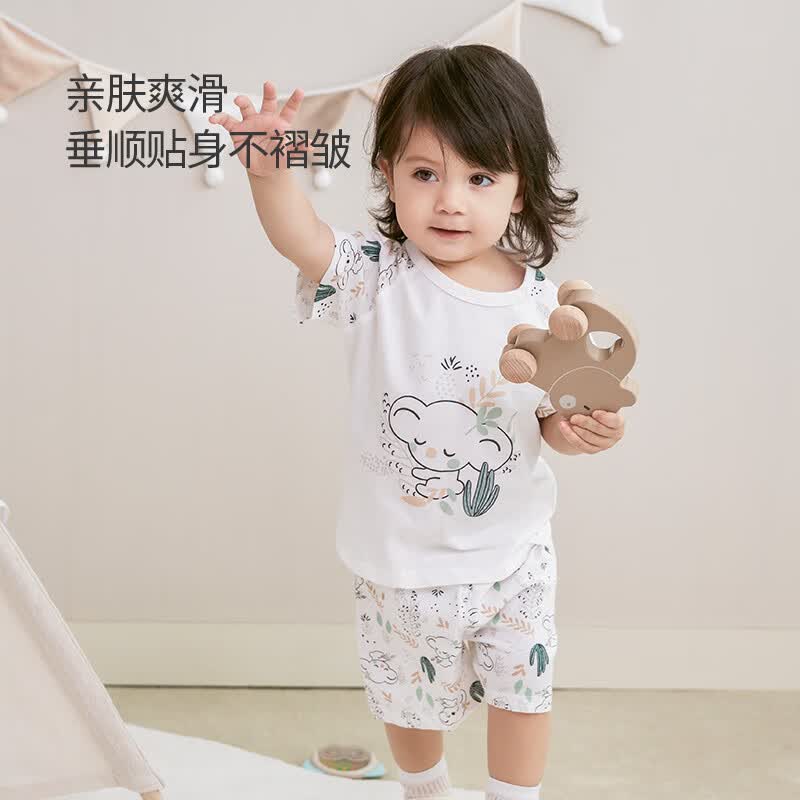 欢喜小熊 宝宝纯棉短袖套装儿童夏季T恤短裤两件装薄款婴儿衣服 考拉贝贝 100 (建议2-3岁身高90-100cm)