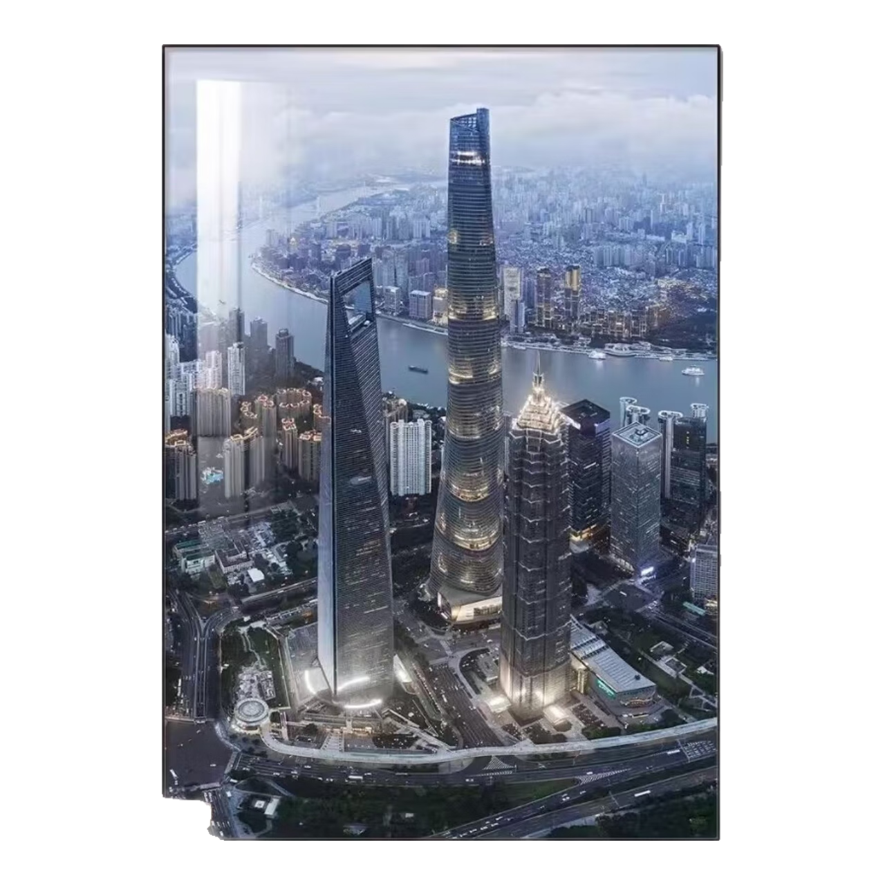 彼枫上海夜景摄影画深圳挂画入户玄关画落地画城市风景装饰画建筑画 A-上海 30*40 质感纹理面+铝合金黑框