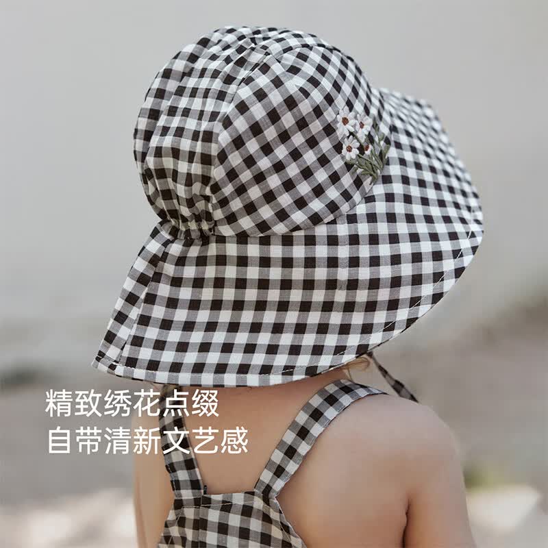 BabyloveHome【清仓】女宝宝帽子夏季遮阳帽婴儿法式洋气格纹防风帽外出太阳帽 维希风尚 46cm(根据宝宝头围选择)