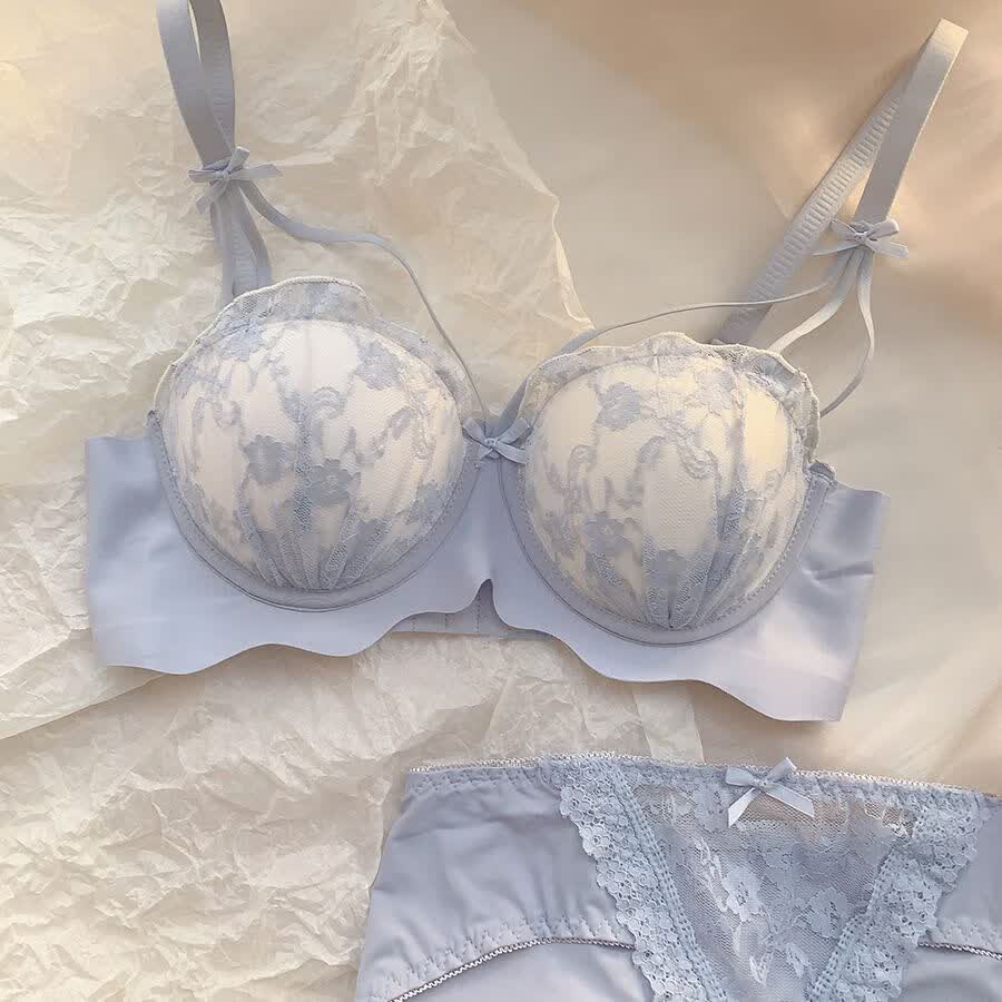 GEEZORO日系Lolita内衣女纯欲小胸聚拢无钢圈提胸bra甜美蕾丝少女文胸罩 粉色文胸 S 32/70AB