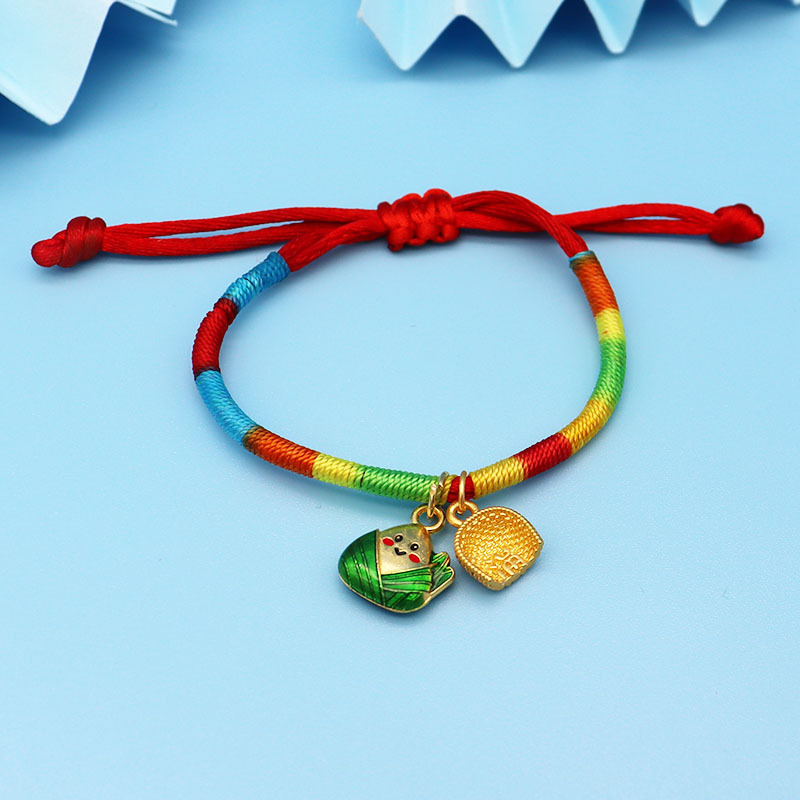 端午节五彩绳手链儿童金属小粽子竹节绕线抽拉手绳五月节饰品 簸箕款