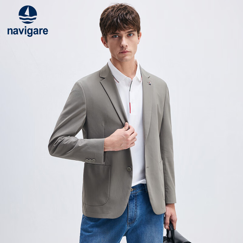纳维凯尔意大利小帆船男西装通勤西服休闲单西外套1311805502 褐灰 S