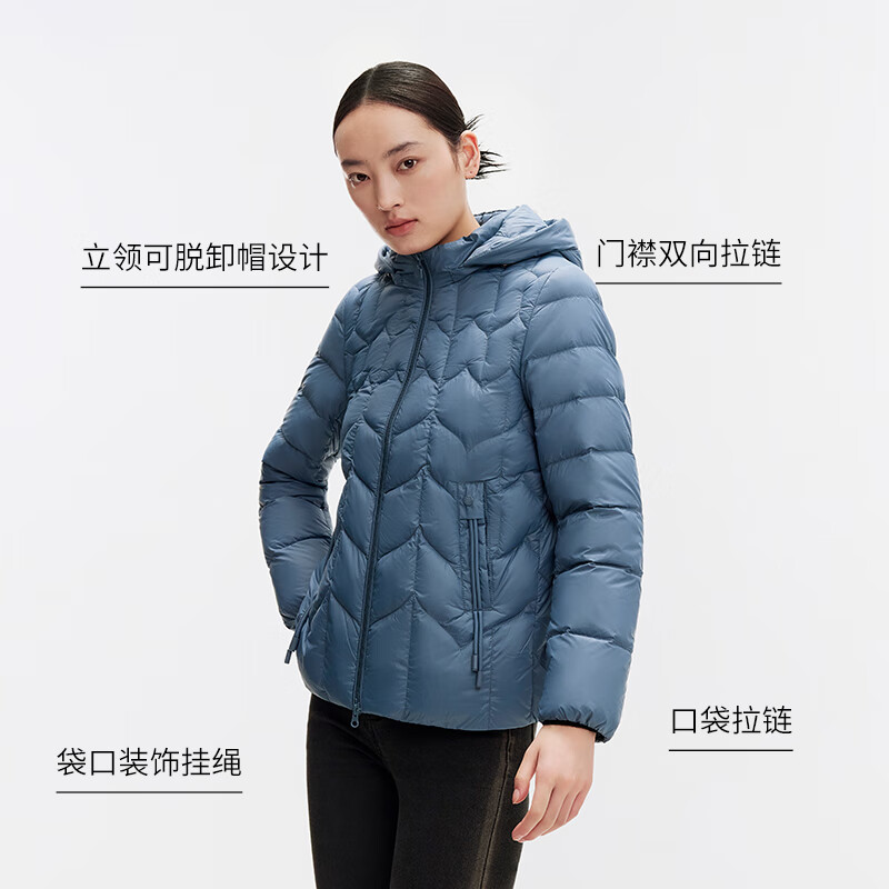 千仞岗新款冬季女轻薄90鸭绒立领短款保暖直筒休闲品质羽绒服外套 静谧蓝 S (160)