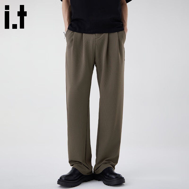 :CHOCOOLATE it休闲裤男夏季薄款小西裤直筒垂感休闲裤男百搭长裤 褐色 【官方正品】 XL 【建议145斤-160斤】