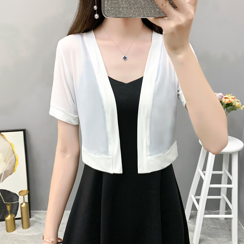 裙的小外套开衫小外搭夏天小披肩夏季网纱配裙子的上衣女 白色外套 m