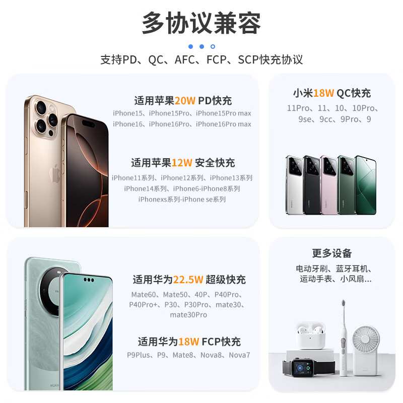 Hichain和昌充电宝3C认证可上飞机移动电源自带线10000毫安22.5W快充迷你小巧便携大容量通用苹果16/17pro 【22.5W快充】自带双线10000mAh紫