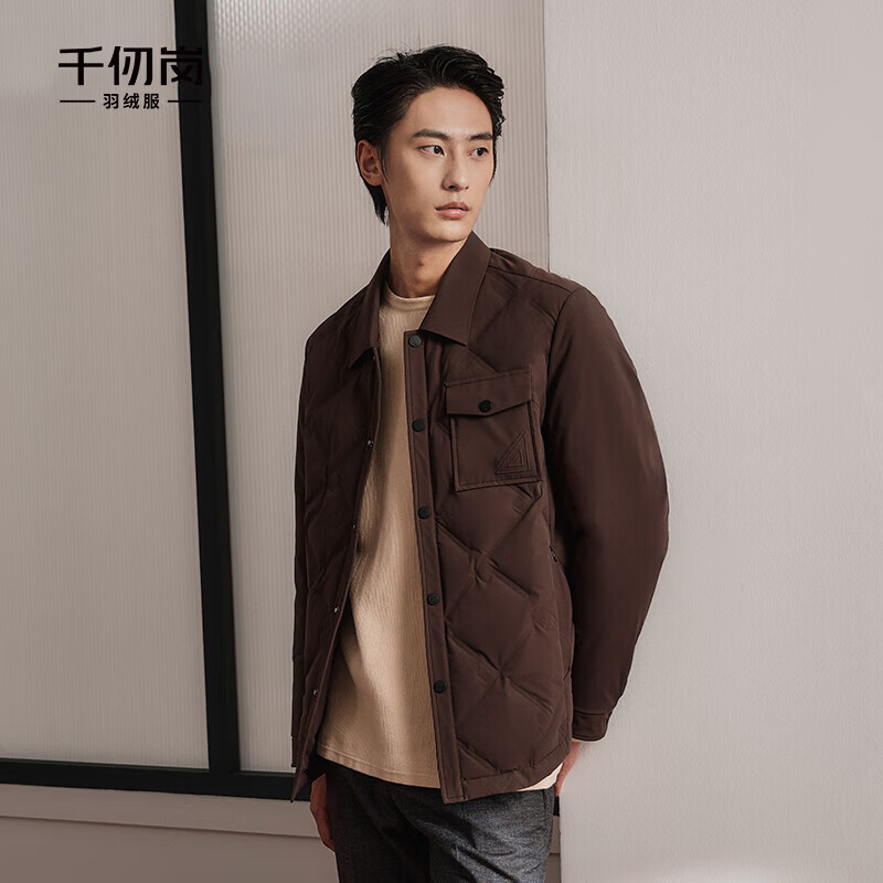 千仞岗春秋短款羽绒服男士翻领外套保暖防寒服休闲运动潮流轻薄工装夹克 巧克力棕 2XL (180)