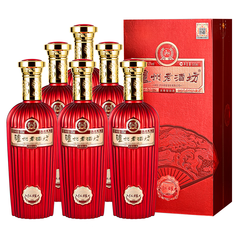 泸州老窖老酒坊红耀 浓香型白酒 自饮宴席送礼袋 52%vol 500mL 6瓶 整箱
