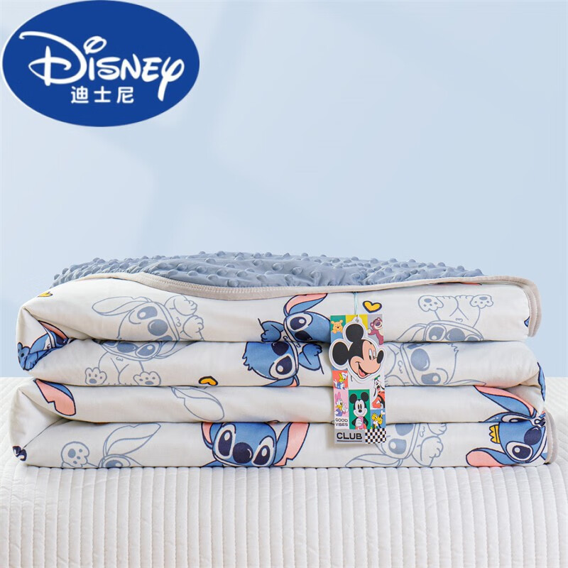 迪士尼（DISNEY）空调被夏凉被夏季薄被子大豆纤维被儿童幼儿园夏被芯豆豆被春秋被 史迪仔m(a面针织棉-b面凉感豆豆) 110*150cm儿童夏凉被