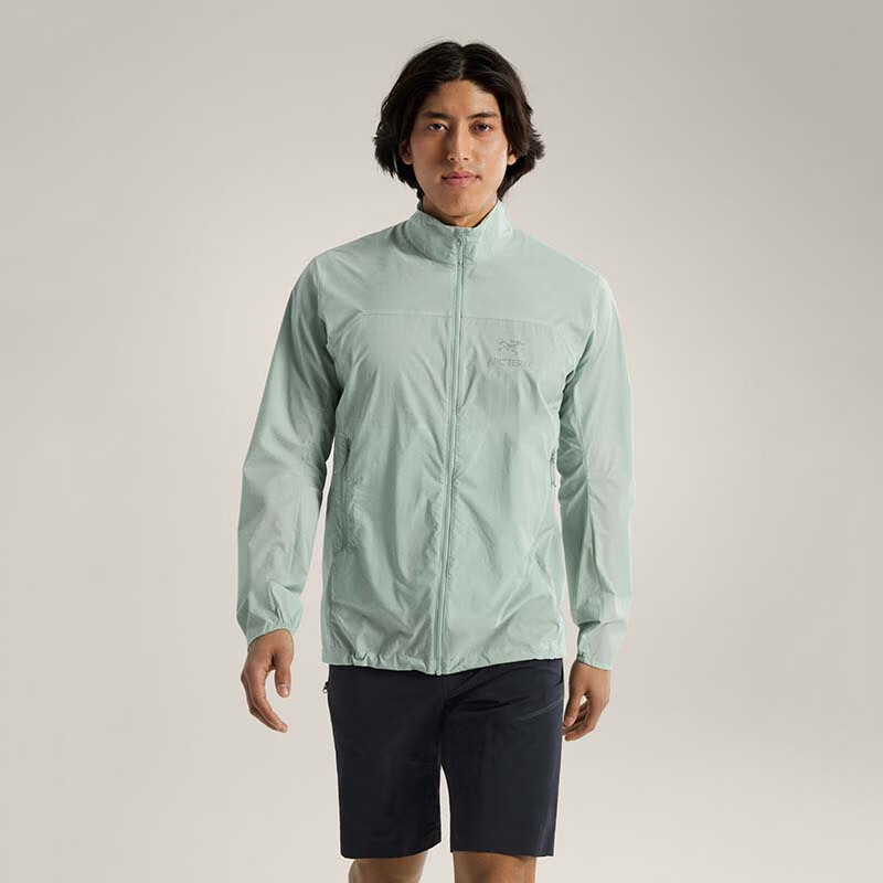 始祖鸟（ARC'TERYX）男装新款风壳夹克皮肤衣 SQUAMISH JACKET 轻量防风透气立领外套 原石绿/Stone Green XS