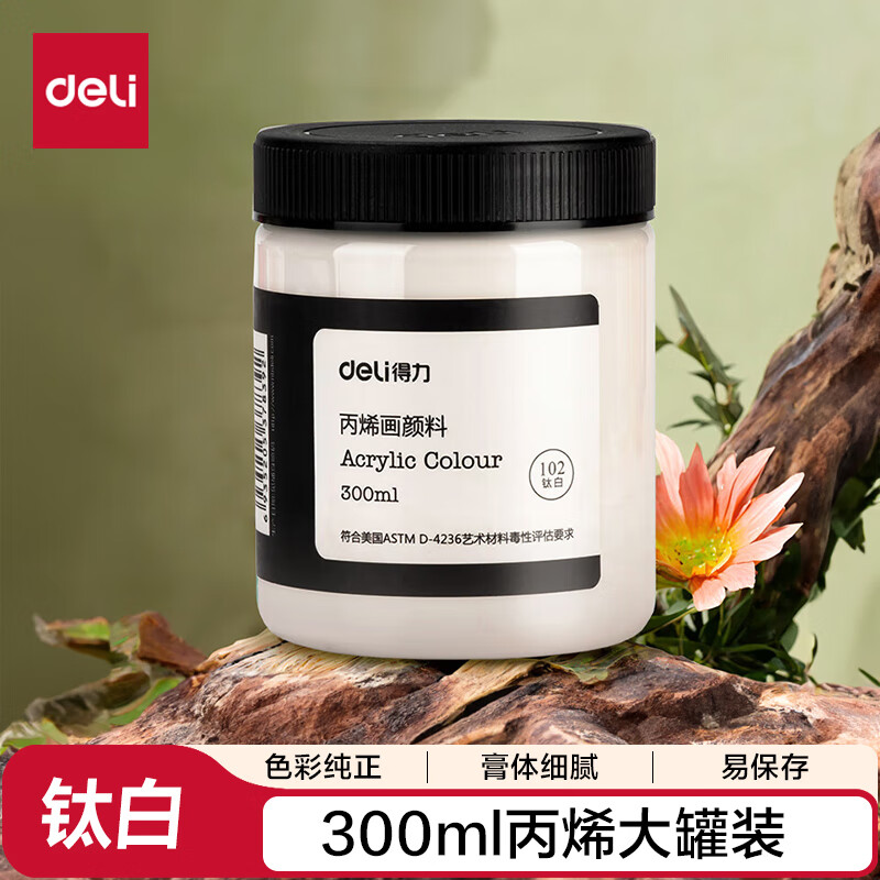 得力（deli）丙烯颜料300ml大容量墙绘手绘DIY画画丙烯画大桶装大瓶美术绘画彩绘钛白速写儿童节礼物女孩