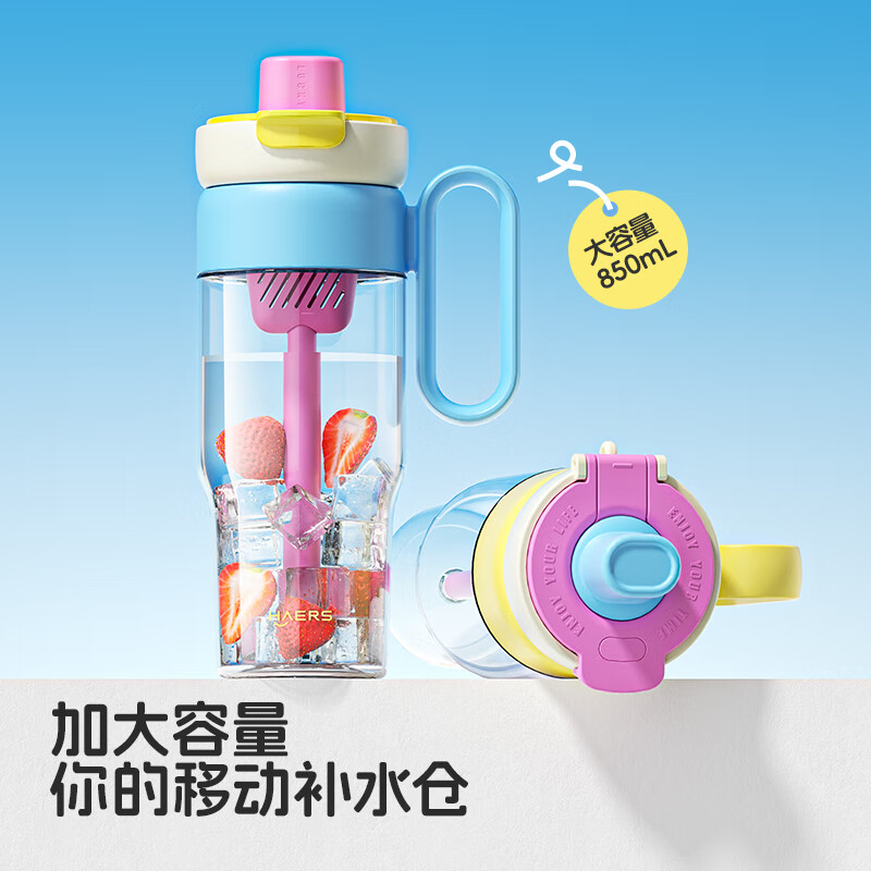 哈尔斯塑料杯耐高温食品级杯子泡茶水分离大容量高颜值tritan吸管杯女t 橘子茶海850ml