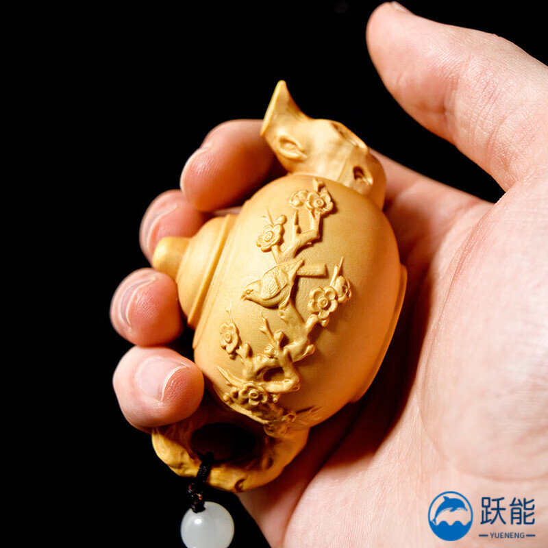 値引きする 茶道具 黄楊木 木彫 茶入 在銘 時代箱付 M R4891 彫刻