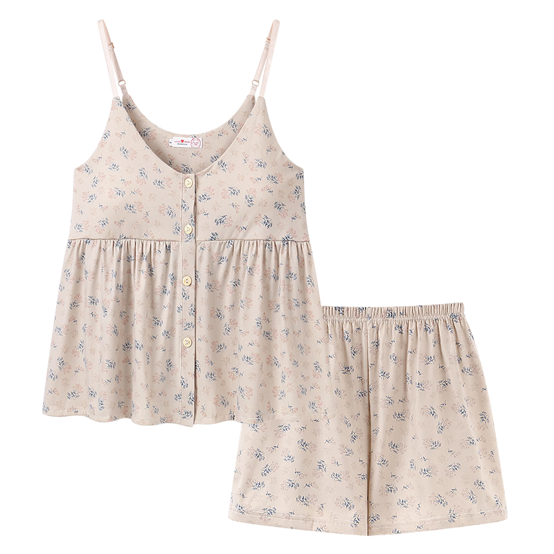 百亿补贴:芬腾可安(FENTENGCARE)吊带睡衣女夏季带胸垫开衫无袖背心两件套薄款宽松大码家居服Q4 69元