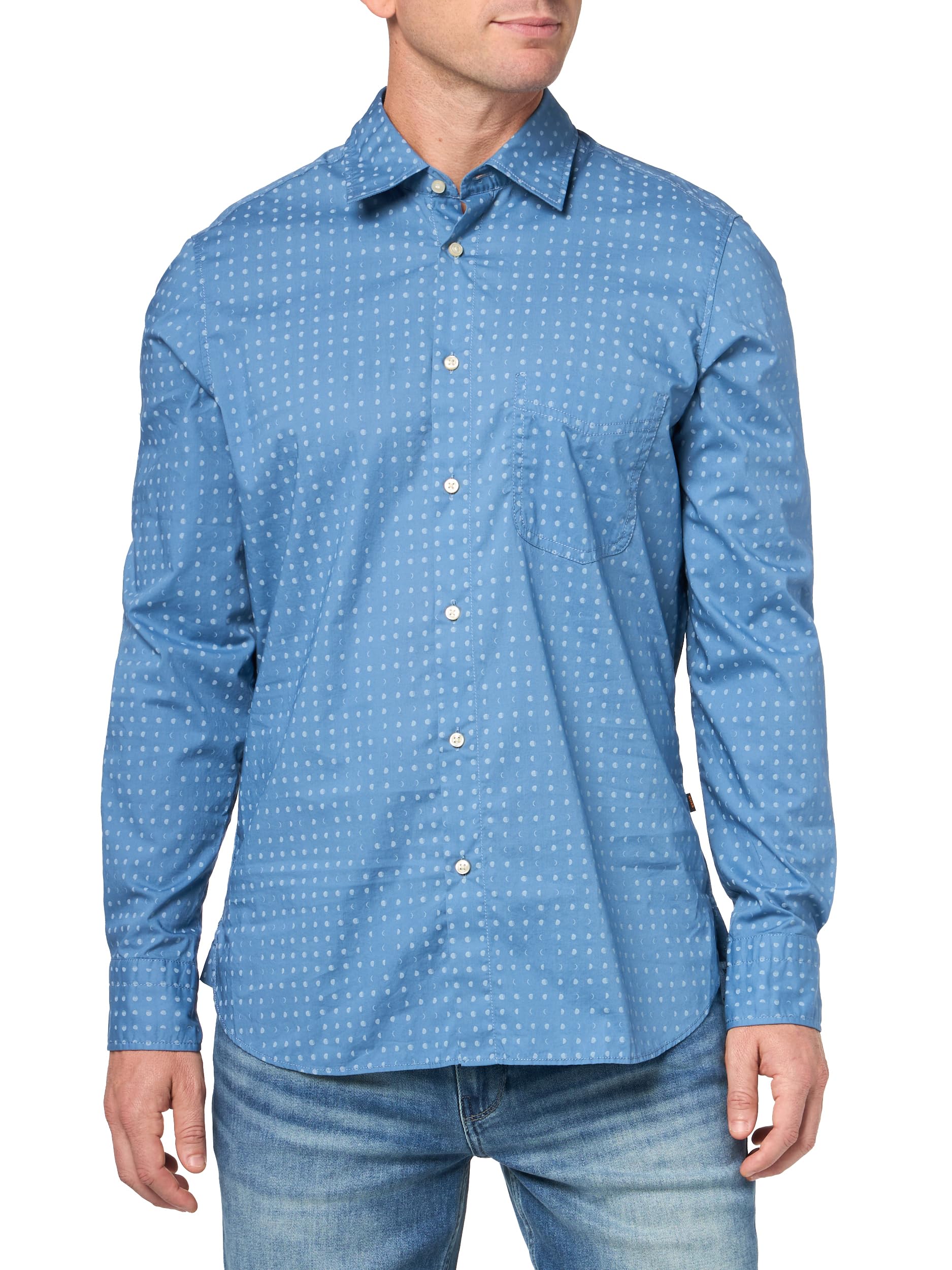 BOSS 男式 Remiton 長袖系扣襯衫 藍寶石 X-Large