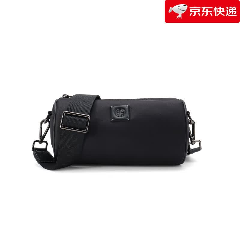 紅谷（HONGU）新款新款二合一休閑男女通用單肩斜挎包時(shí)尚潮流圓筒波士頓枕頭包 漆黑